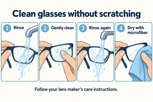 Four cleaning steps: rinse, gently clean, rinse again and dry with microfiber